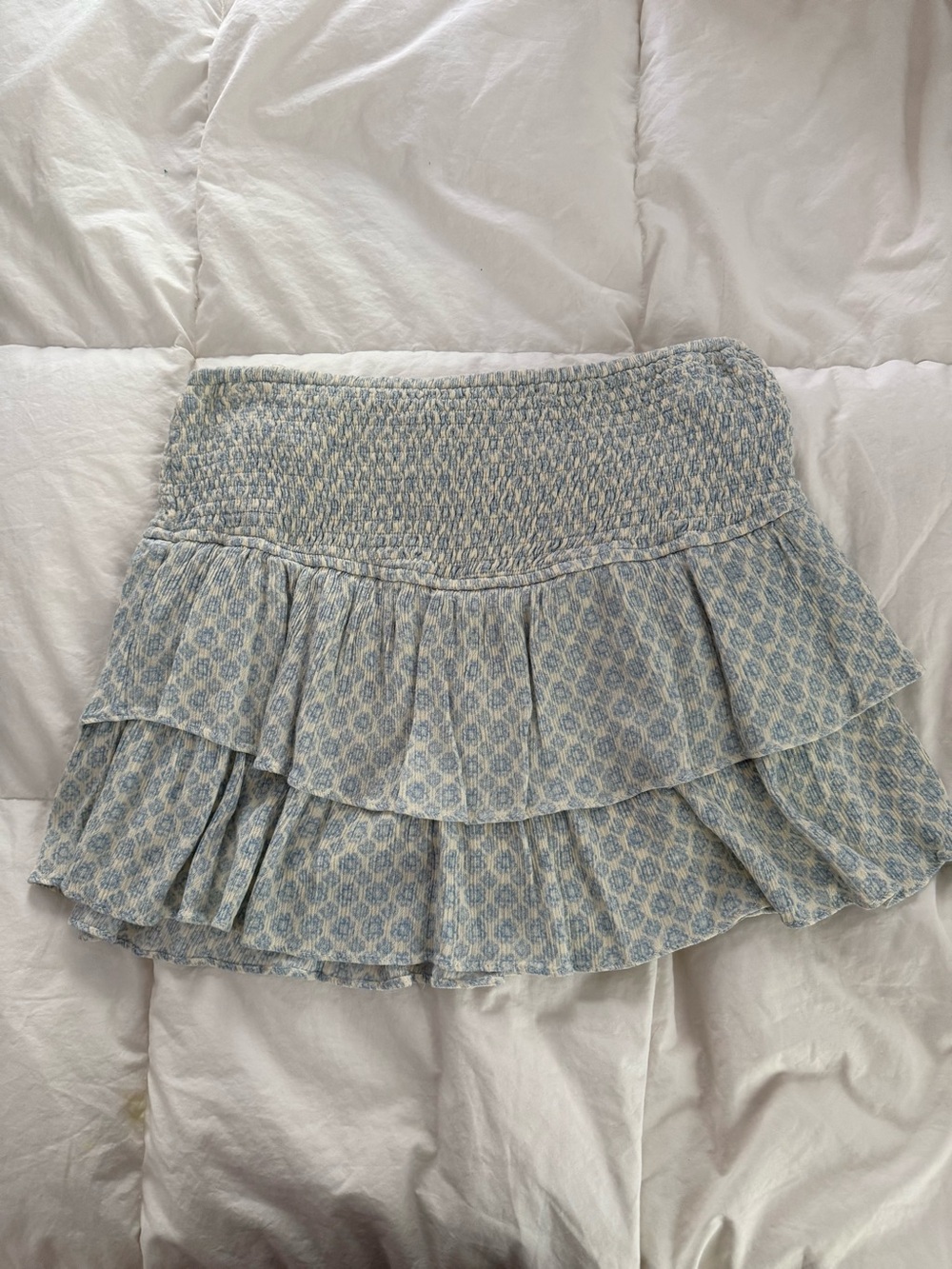 Light Blue Floral Tiered Smocked Mini Skort